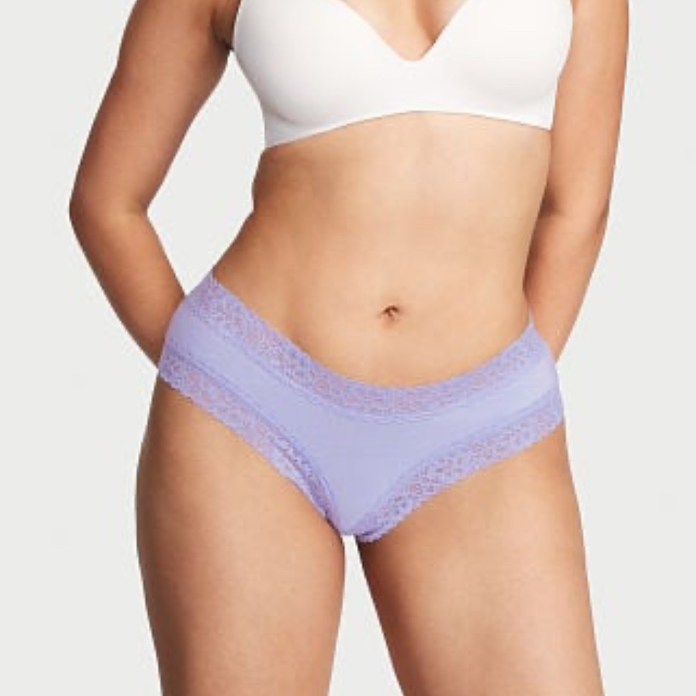 Victoria's Secret Lace Waist Cotton Cheeky Panty Lavender XS NEW
